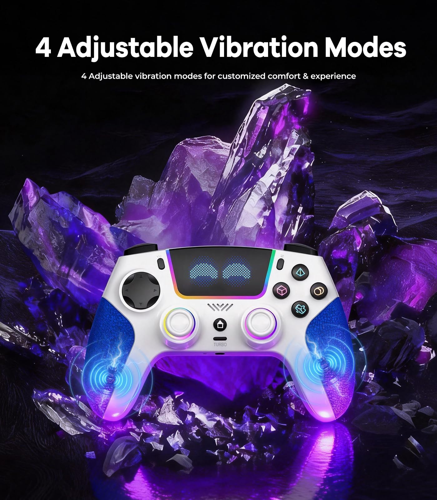 SFGSUP Controller Wireless per PS5/PC/Steam Deck, con Joystick&Grilletti Effetto Hall/8 Colori illuminazione RGB/Giroscopio 6 Assi/Turbo/Doppia Vibrazione/Impugnatura Antiscivolo/Batteria 1500 mAh