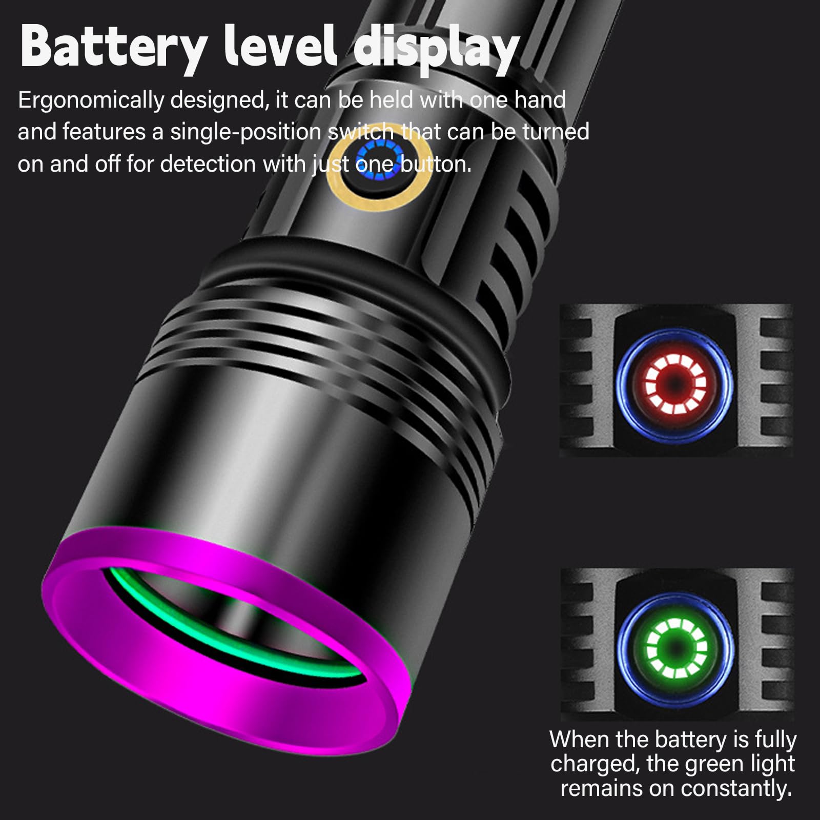 Aicharynic UV Taschenlampe 365nm: Aluminiumlegierung Aufladbar, Schwarzlicht, Haustierurin Detektor, Schmuckdetektion, Fluoreszenzdetektion, mit UV Schutzbrille
