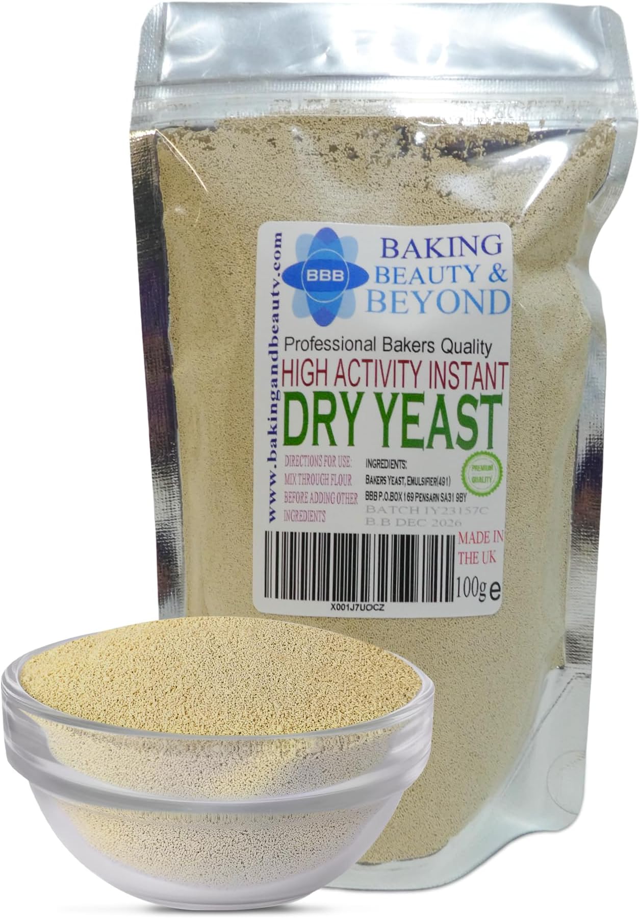 Baking Beauty and Beyond Instant Dry Yeast for Hand Bread Machines - Professional Bakers for Bread, Cake, Pizza Dough Crust, 100 Gram Bag