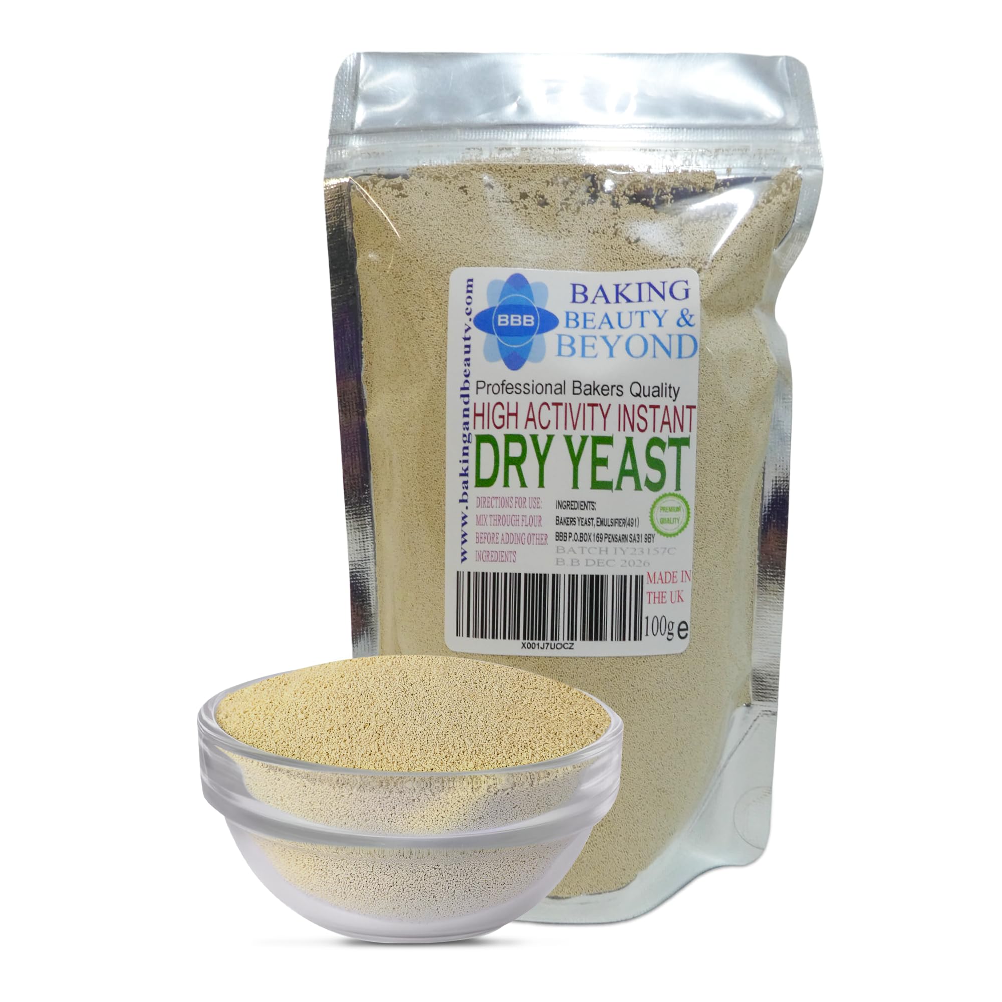 Baking Beauty and Beyond Instant Dry Yeast for Hand Bread Machines - Professional Bakers for Bread, Cake, Pizza Dough Crust, 100 Gram Bag