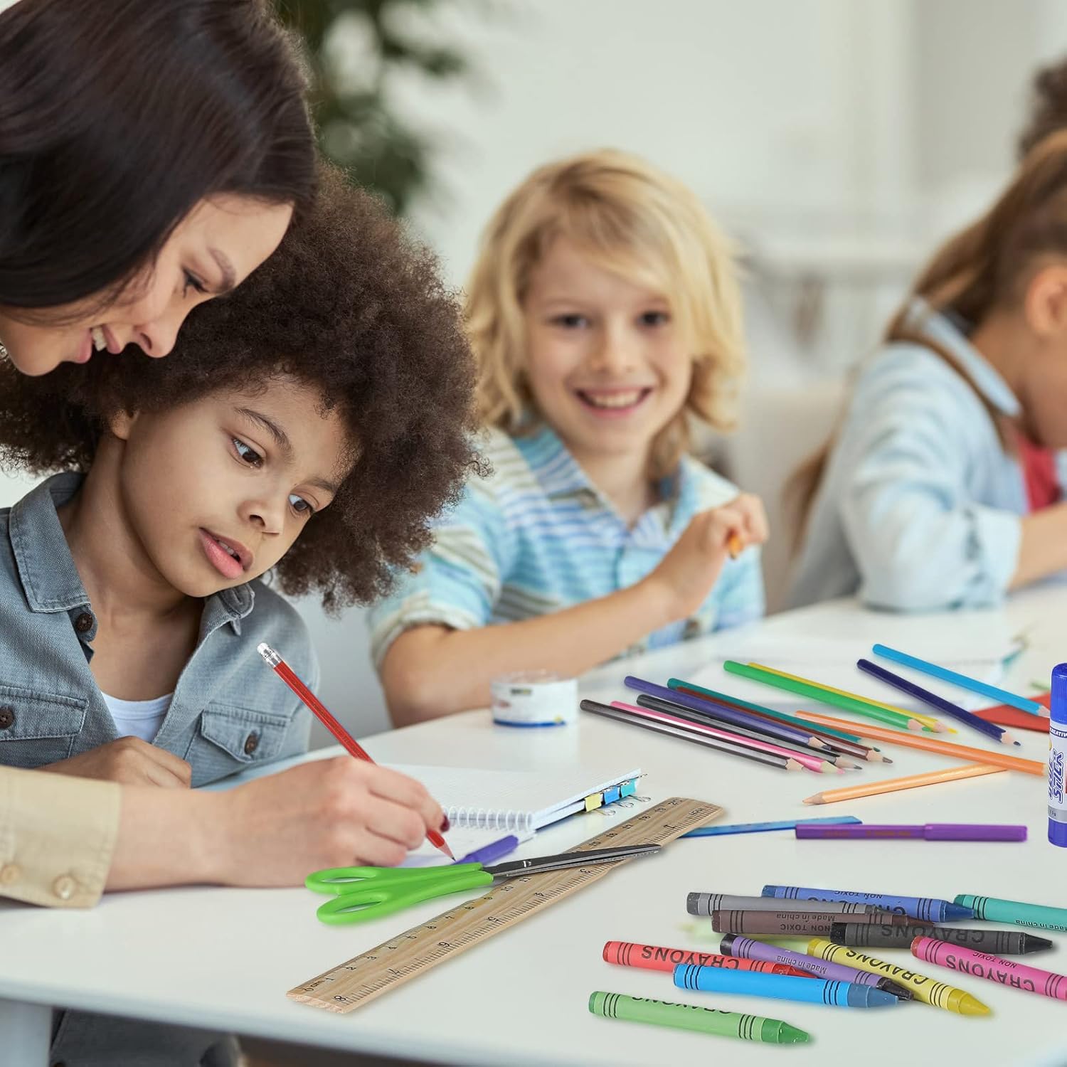 Geyoga 204 Pcs School Supplies for Kids Bulk Back to School Supply Kit School Essential Include Notebook Crayon HB Pencil Color Pencil Watercolor Pen Scissor Sharpener Solid Glue Ruler (Green)