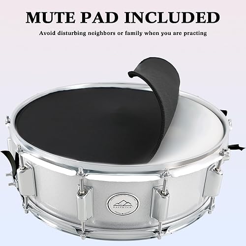 Miniatura 34 de EASTROCK Juego de batería de caja de 14 x 5.5 pulgadas para estudiantes principiantes con bolsa de concierto, baquetas, soporte, llaves de batería