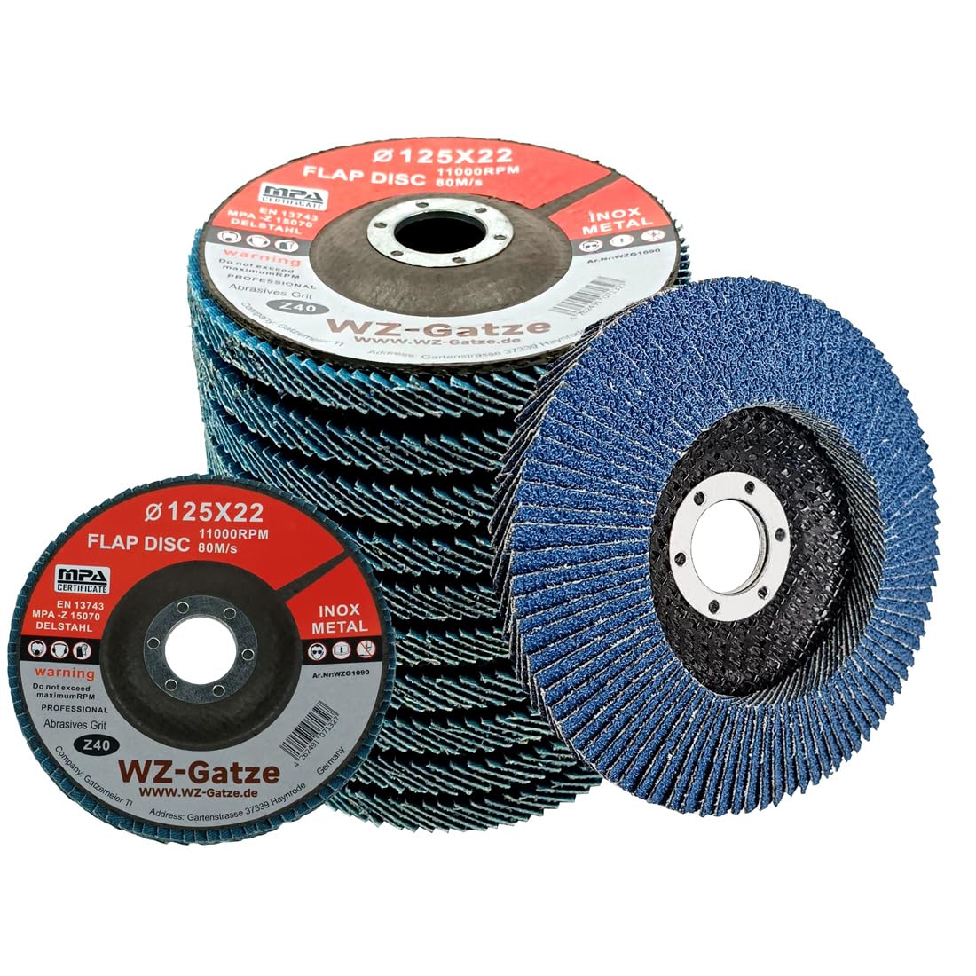 50x Profi Fächerscheibe 125mm K40 INOX Blau 90 Lamellen Extra Dick