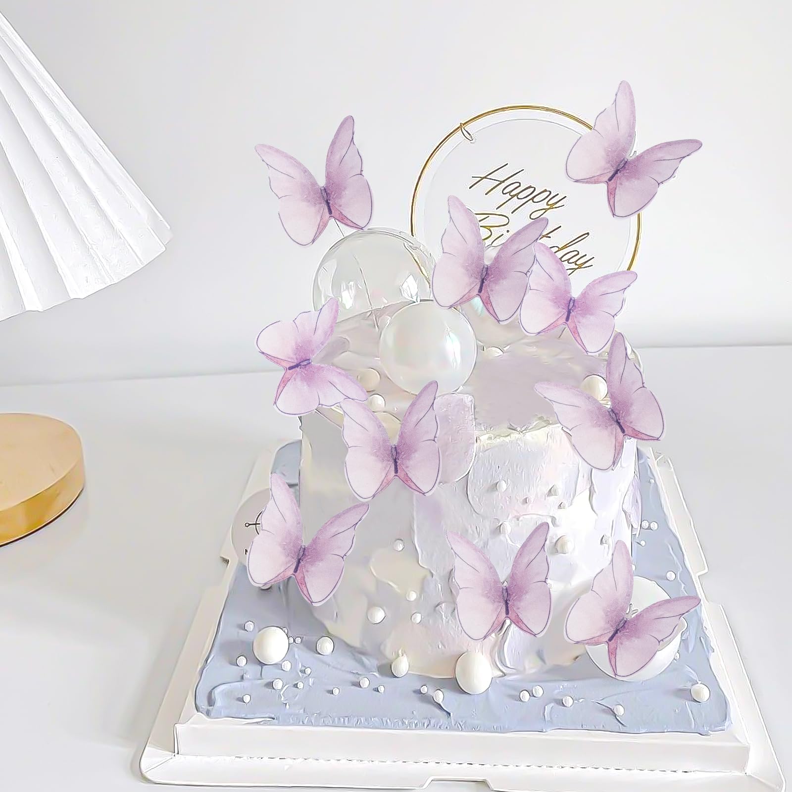 ENLACE Eetbare vlinders, taartdecoratie, 48 stuks eetpapier, vlinderdecoratie, taart, vlinders, cupcake-toppers, eetbare taartdecoratie voor bruiloft