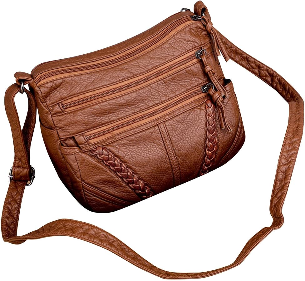 Borsa a tracolla da donna in pelle di grande capacità, in tinta unita, alla moda, Marrone, Taglia unica