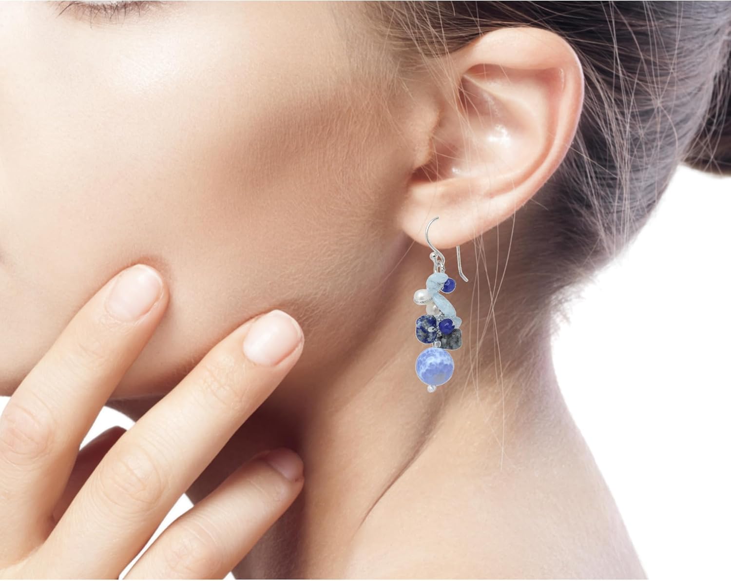 NOVICA Handmade Cluster Earrings | Cultured Freshwater Pearl | .925 Sterling Silver | Lapis Lazuli | Clear Quartz | Artisan Jewelry | Chalcedony | Birthstone & Agate Bead | Thailand Serenity