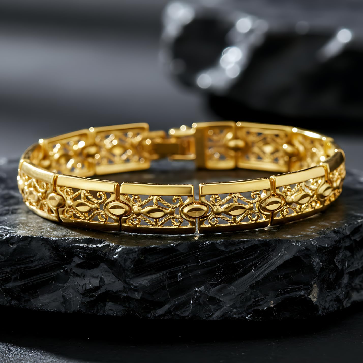 LIFETIME JEWELRY Filigree Bracelet for Women and Men 24k Real Gold Plated Charm