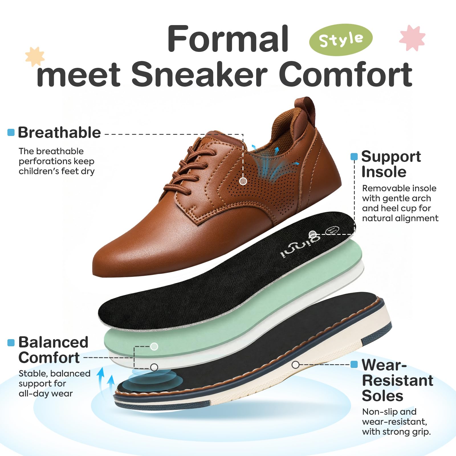 GINNI Boys Dress Shoes Slip On Casual Oxford Sneakers Comfort Wedding Church Formal Uniform Shoes for Toddler/Little/Big Kid — view 4