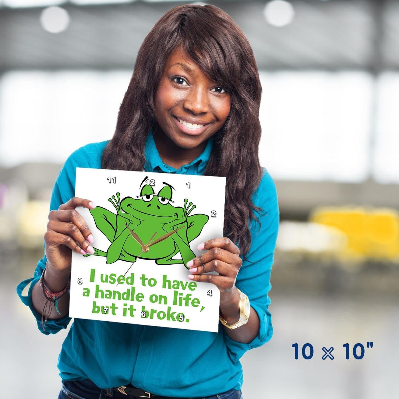 3dRose Happy Frog with Handle on Life - Wall Clock, 10 by 10-Inch (DPP_44593_1)