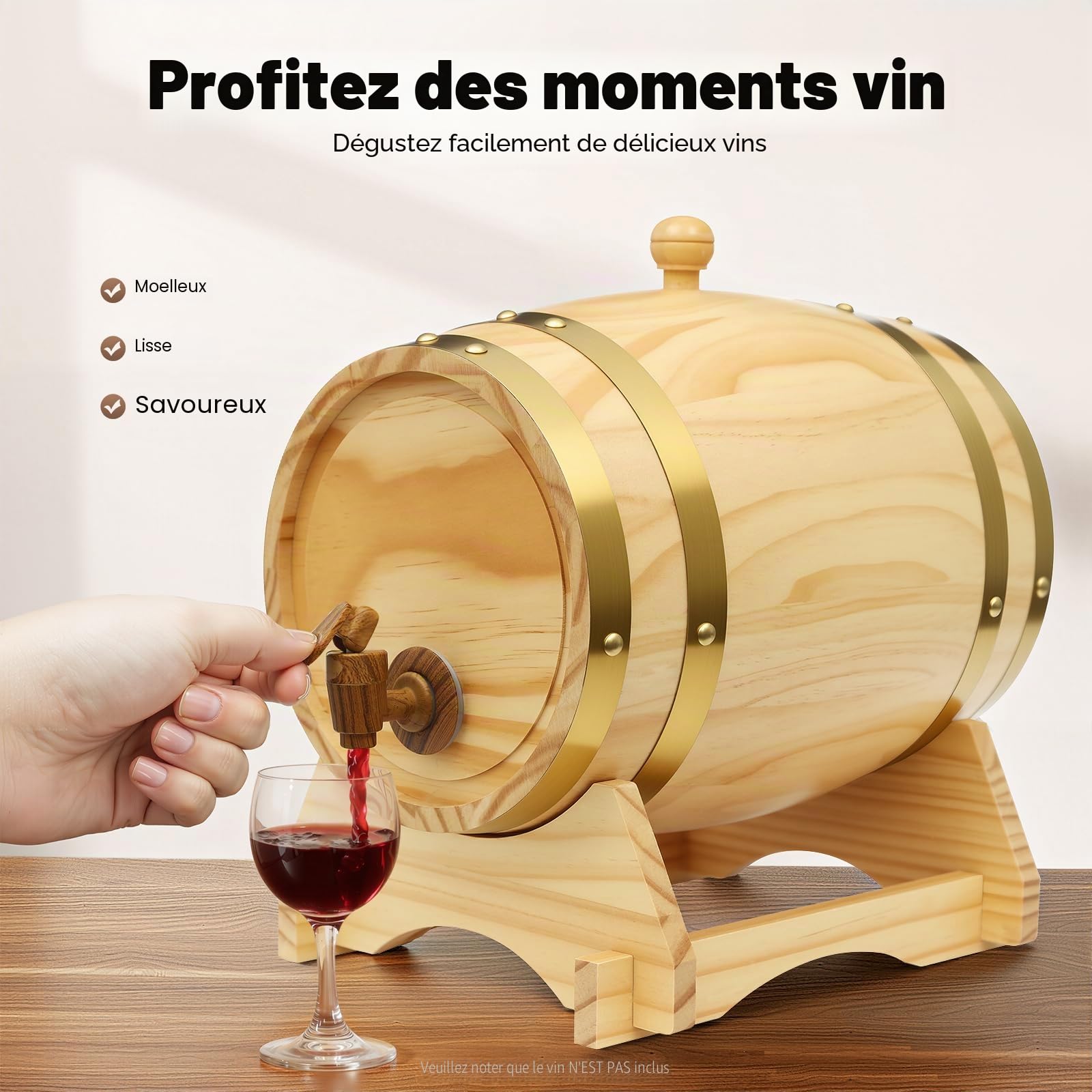 Tonneau en chêne avec support en bois, 5 l, fût à whisky, vin, pin, bière, alcool, beau pour bourbon, tequila et bière