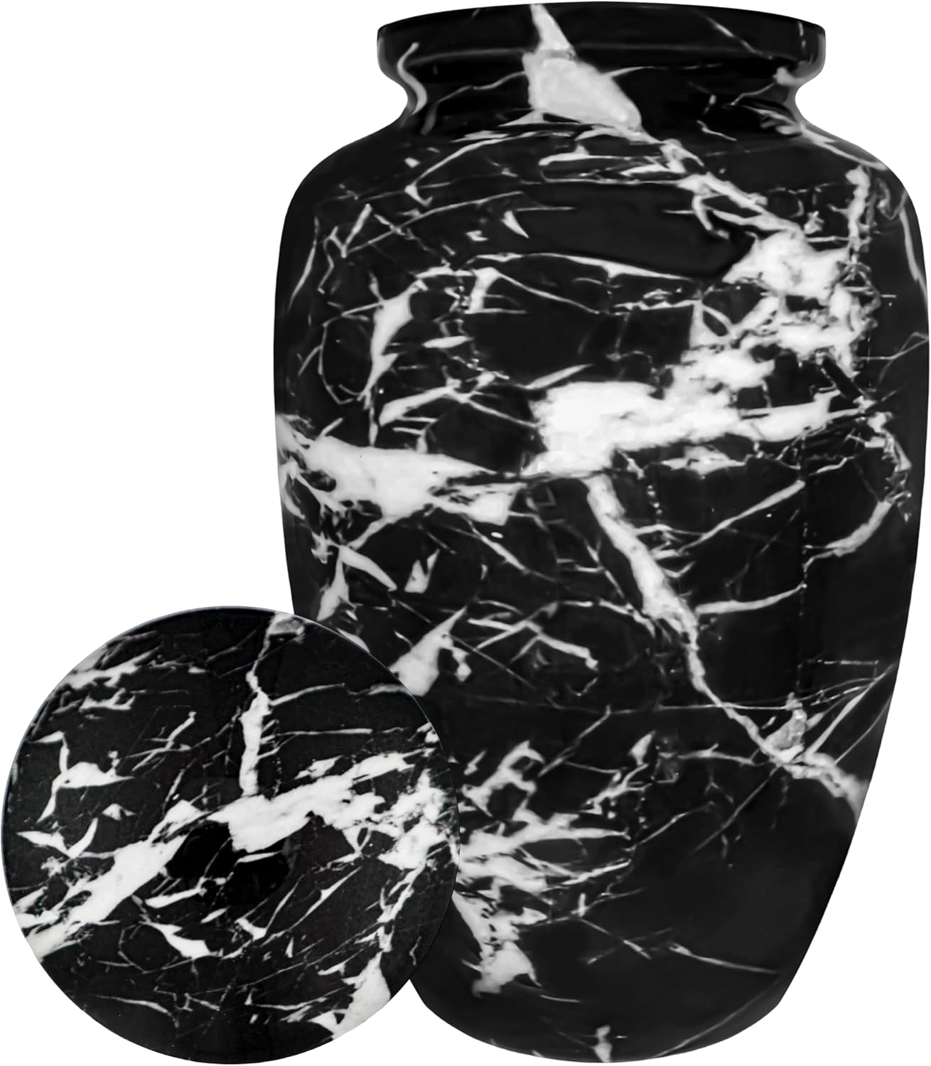 Urns for Ashes for Adults Male/Women, Funeral Urns for Ashes, Memorial Urn, Erns, Large Metal Black and White Marbel Finsih Urn