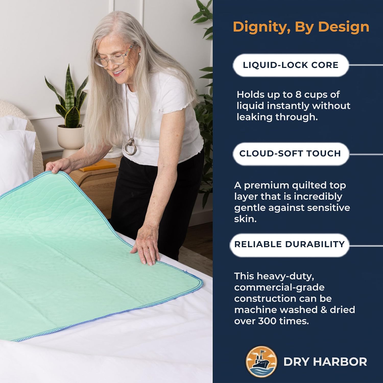 Washable Underpads 34" x 36" (2 Pack) — Waterproof Reusable Incontinence Bed Pads for Adults and Seniors, Heavy Absorbency, Soft and Comfortable, 300 Washes (2, Green, 34x36)