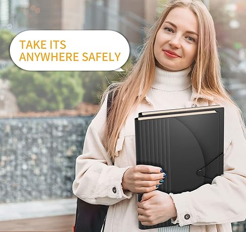 Miniatura 8 de Carpetas de archivos expansibles, organizador de archivos de acordeón con 24 bolsillos, carpeta de documentos de acordeón, caja de archivo Negro