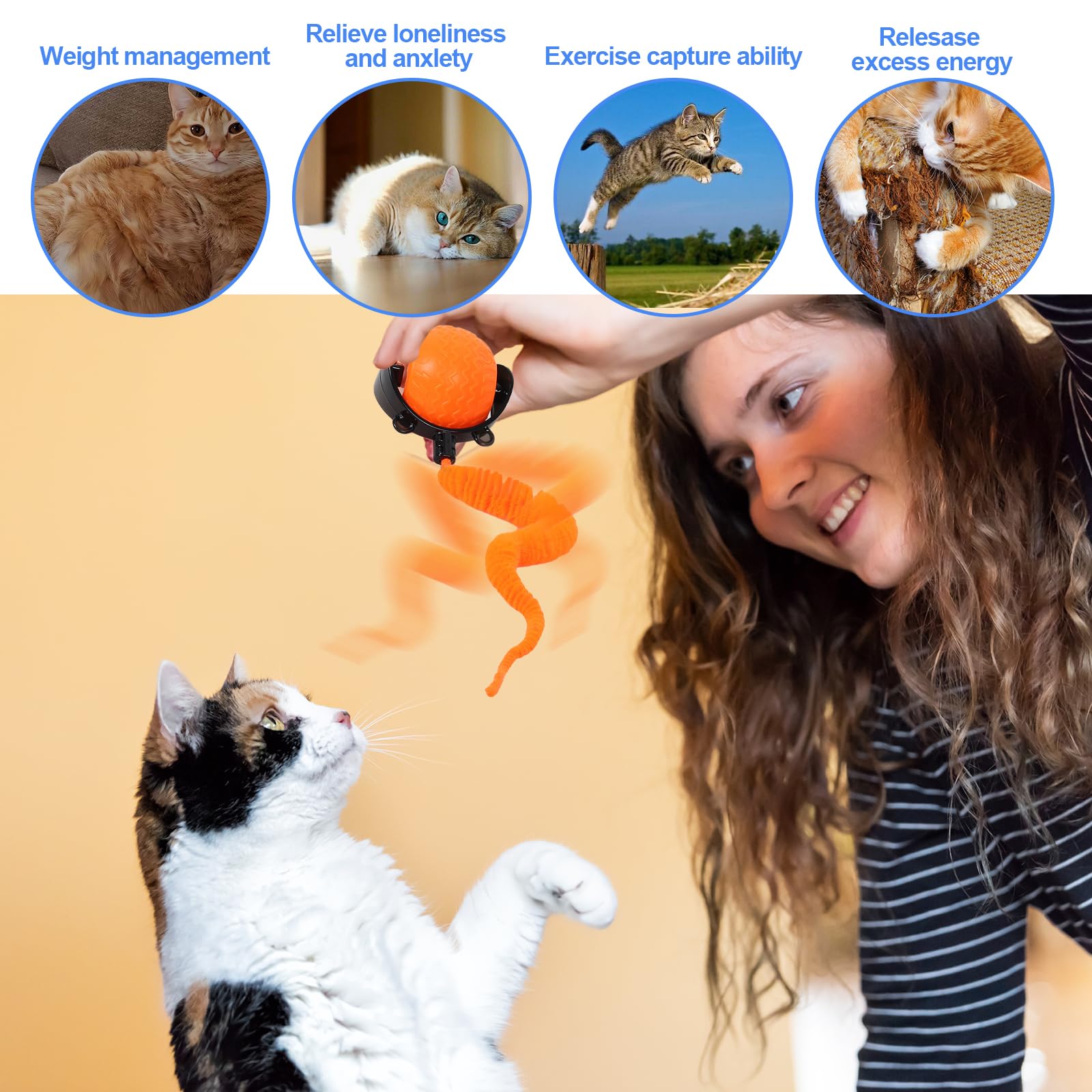 XdealCozyxc 2 Pcs Cat Toy for Indoor Cats Adults Rechargeable Smart Interactive Cat Toy Ball, Multicolor - Image 3