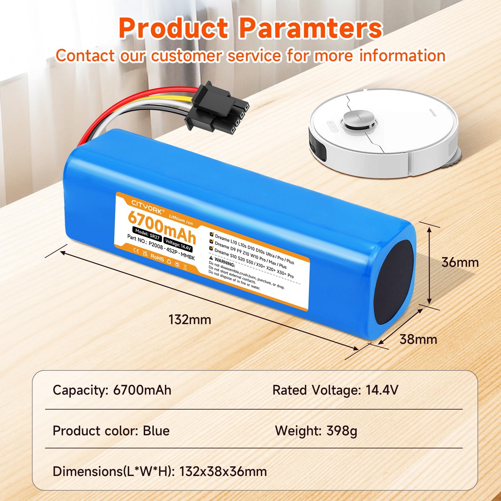 CITYORK 6700mAh Ersatz Akku für Dreame L10s Ultra L10 D10 D10s Z10 Pro/Ultra/Plus, für Dreame D9 F9 Max/Pro, für Xiaomi Robot Vacuum X20+ X10+ Plus/Pro/Max P2008-4S2P-MMBK, für Mijia Roborock S50 S51