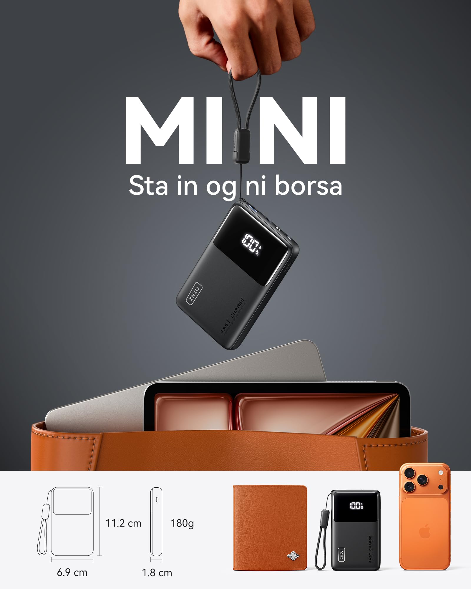 INIU 45W Power Bank, 10000mAh Il Più Leggero Ricarica Rapida Powerbank, PD3.0 QC4.0 USB C Input & Output Caricatore Portatile per iPhone 17 16 15 14 13 Pro Max Mini Plus Samsung Huawei iPad Pro