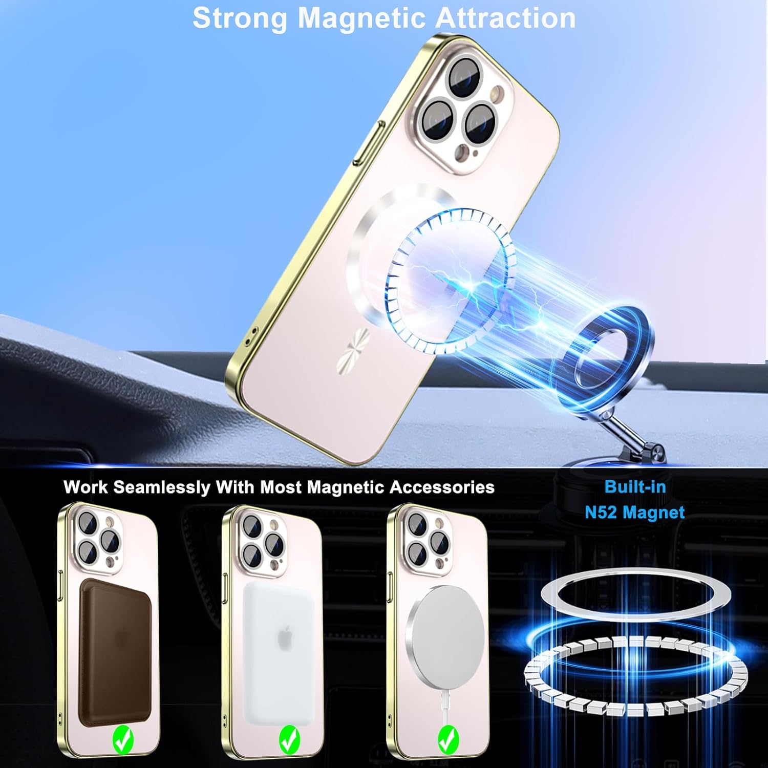 Magnetic Case for iPhone 15 Pro Max with Privacy Screen Protector and Full Camera Cover for iPhone 15 Pro Max, Sparkle Metal Glossy Luxury Color Phone Cases for 15 ProMax, No Fading-Gold - Image 3