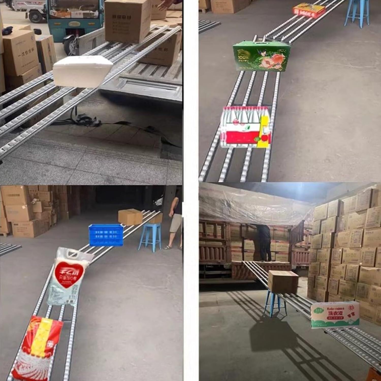 Transportador de rodillos sin alimentación con polea de descarga plegable, marco de metal y rodillo de plástico ABS, A40 x 250 cm