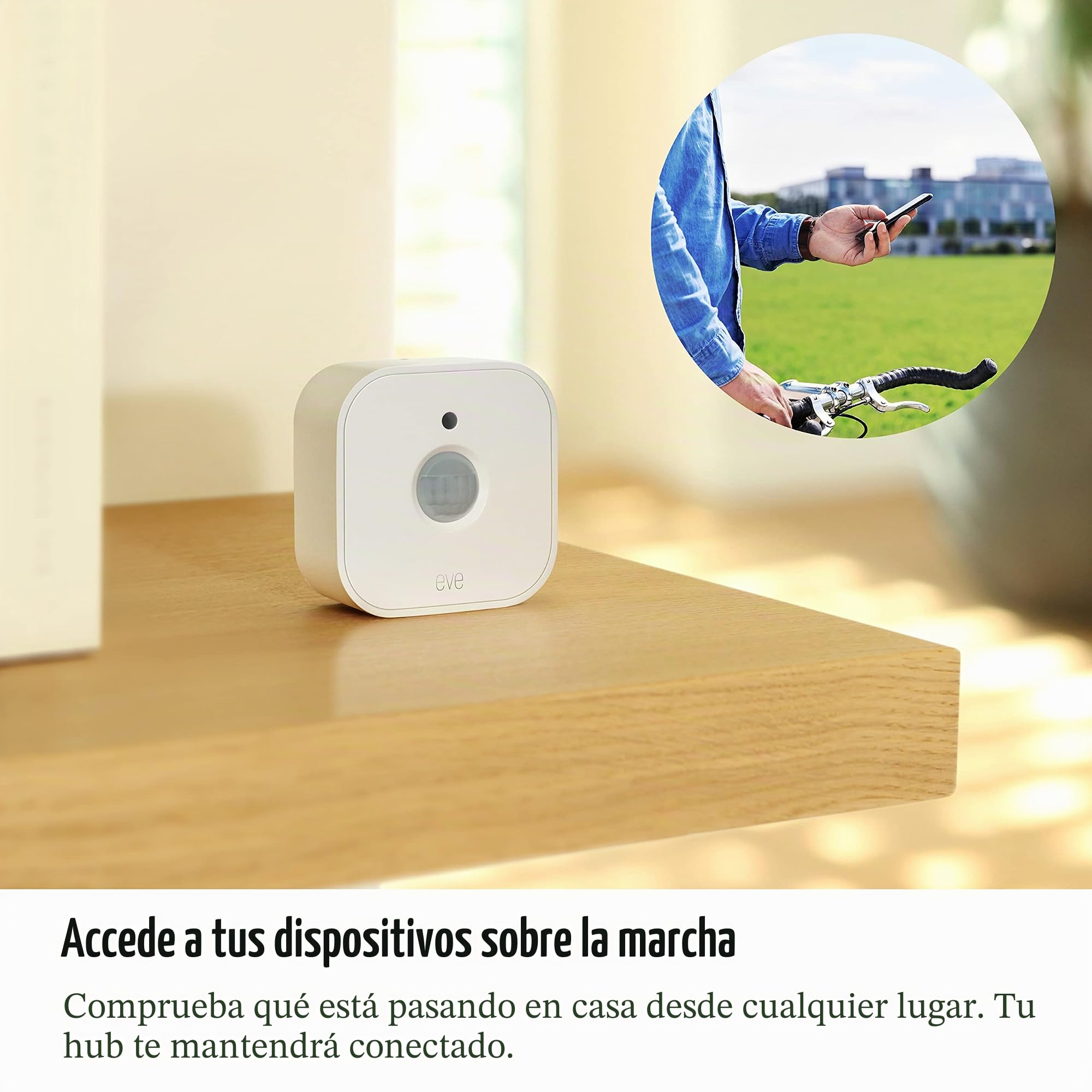 Eve Motion (Matter) - Sensor de Movimiento Inteligente con Sensor de luz, Resistencia al Agua IPX3, activación automática de Luces y Dispositivos, Rosca
