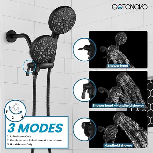 Miniatura 4 de gotonovo Juego de grifo de ducha 2 en 1, cabezal de ducha doble y mango con boquilla de bañera, 6 ajustes, cabezal de ducha de mano y kit de