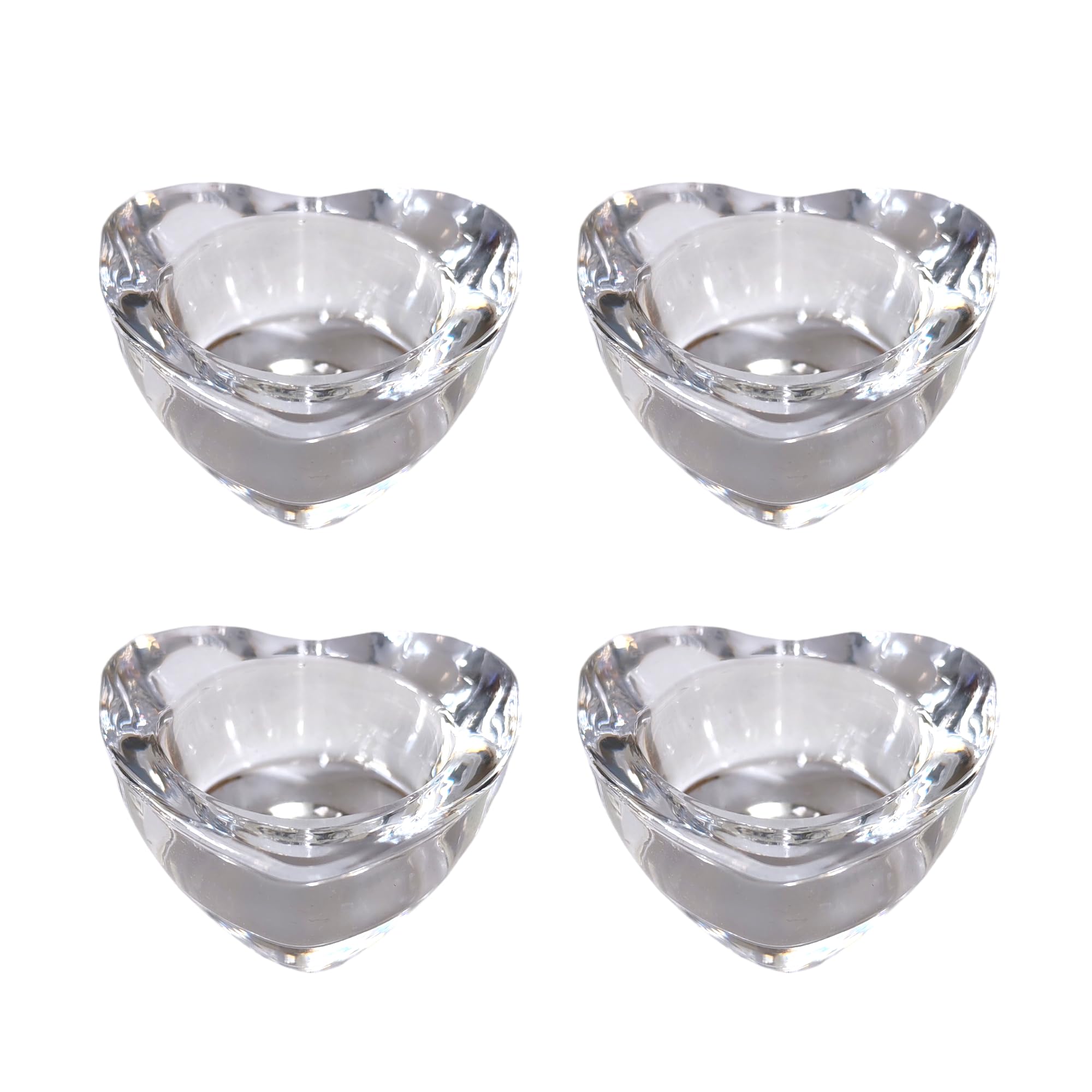 Set of 4 Clear Glass Tea Light Holders, Various Shapes, Suitable for 4cm Diametre Tealights Candles (Heart)