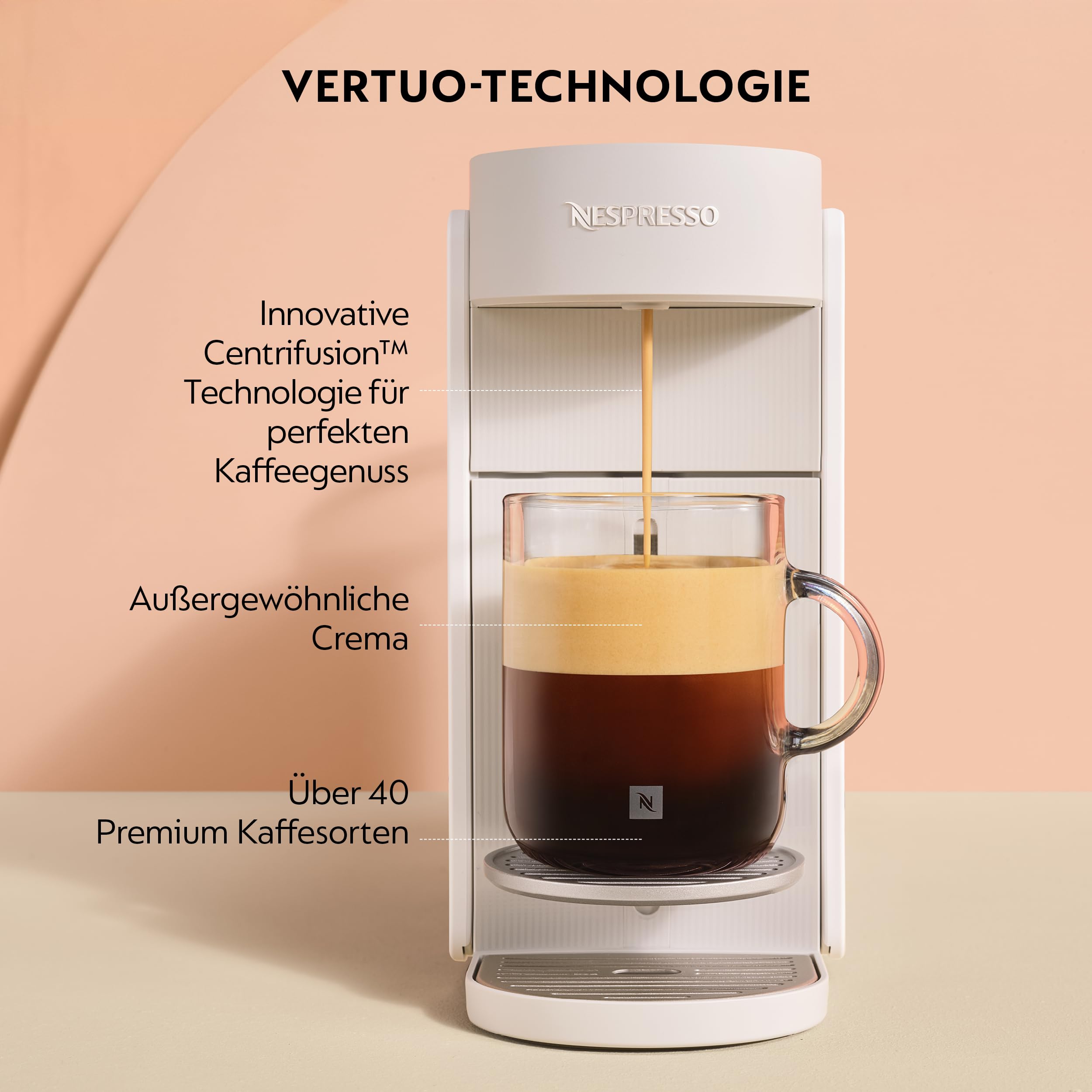 NESPRESSO Delonghi Vertuo Up Kaffeekapselmaschine für 5 Tassengrößen | 3 Sekunden Aufheizzeit | One Touch Kaffee Zubereitung | 1,4 L Wassertank | Kompaktes Design | Weiß (ENV200.W)