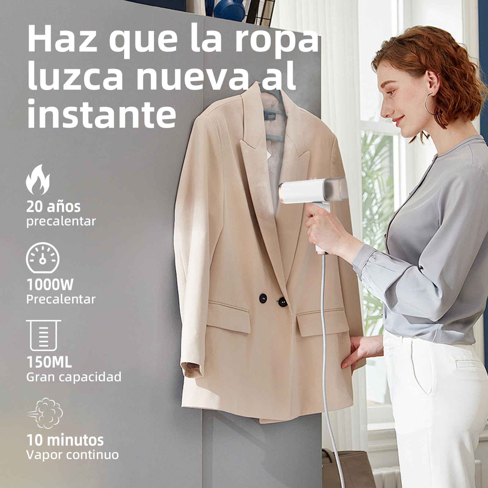 Synrroe Plancha Vertical Vapor, Plancha Vertical Portátil 1000W 150ML, Vaporizador de Ropa, Vaporizador Adecuado para Todos los Tejidos para, Hogar, Viajes, Hogar y Oficina