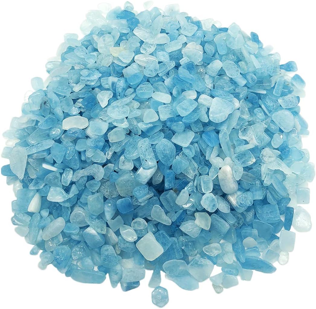 Aquamarine Tumbled Stone Chips, Polished Crushed Healing Crystal Quartz Pieces Vase Filler 1 LB