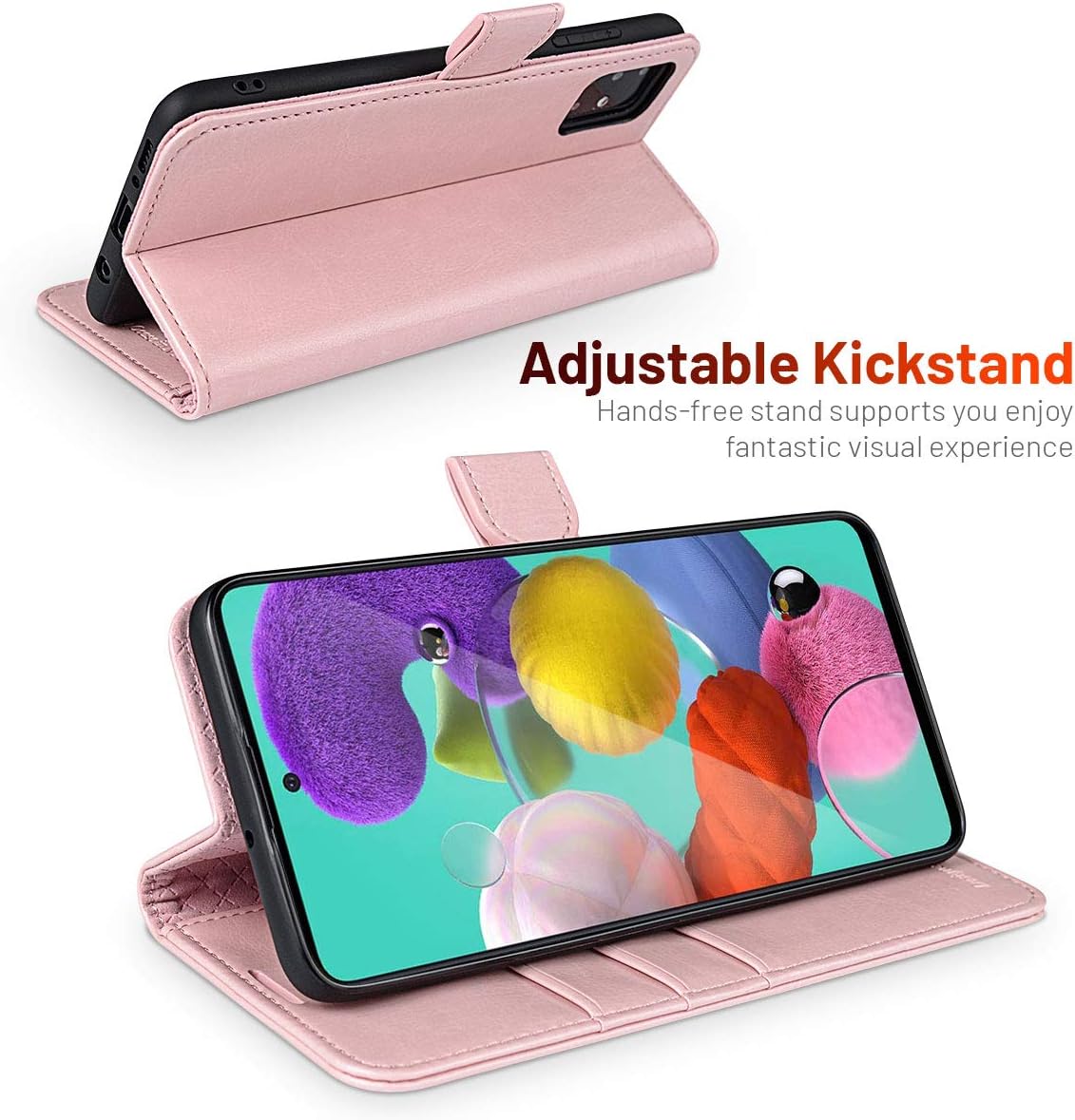OCASE Compatible with Samsung Galaxy A51 4G Case with Card Holders, PU Leather Flip Wallet Case [TPU Inner Case][Stand][Tempered Glass Screen Protector] Protective Phone Cover 6.5 Inch(Pink)