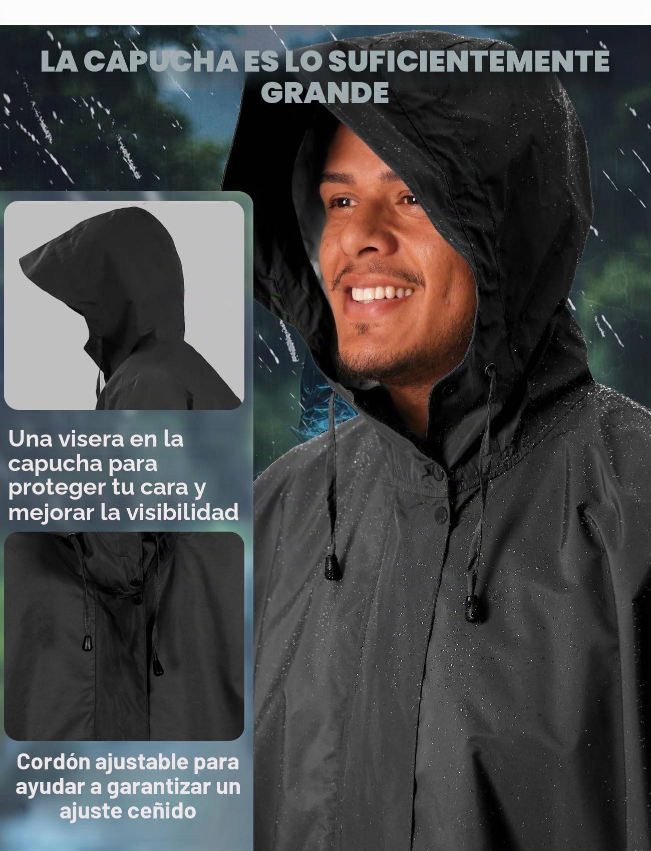 ANYOO Poncho de lluvia impermeable para adultos, ligero y reutilizable para hombres y mujeres, abrigo con capucha para senderismo, chaqueta con bolsillo para actividades al aire libre, Talla única