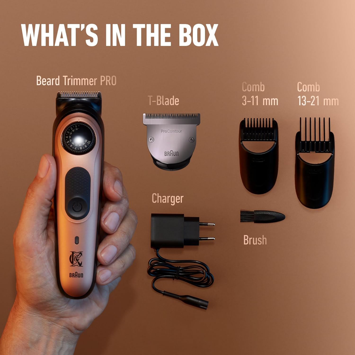 King C. Gillette Beard Trimmer PRO with 40 beard length settings in precise 0.5mm steps, cordless design & 1 trimmer, 1 brush, 2 combs, 1 charger and 1 T-blade