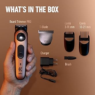 King C. Gillette Beard Trimmer PRO with 40 beard length settings in precise 0.5mm steps, cordless design & 1 trimmer, 1 brush, 2 combs, 1 charger and 1 T-blade