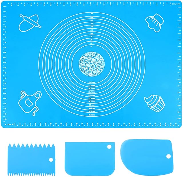 Extra Large 70x50cm Silicone Baking Mat Sheet Pastry Mat with Measurement, Non-Slip Pastry Rolling Mat, Non-Stick Dough Kneading Board Mat, Bread Fondant Mat, Cooking Bakeware Mat(Scraper)