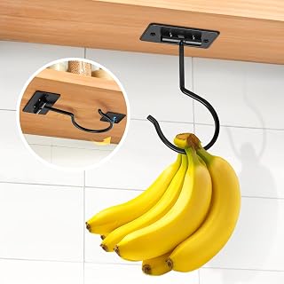 Fitnice Foldable Self-Adhesive Banana Hook - Black Metal Under Cabinet Hanger for Kitchen RV Space Saving Freshness