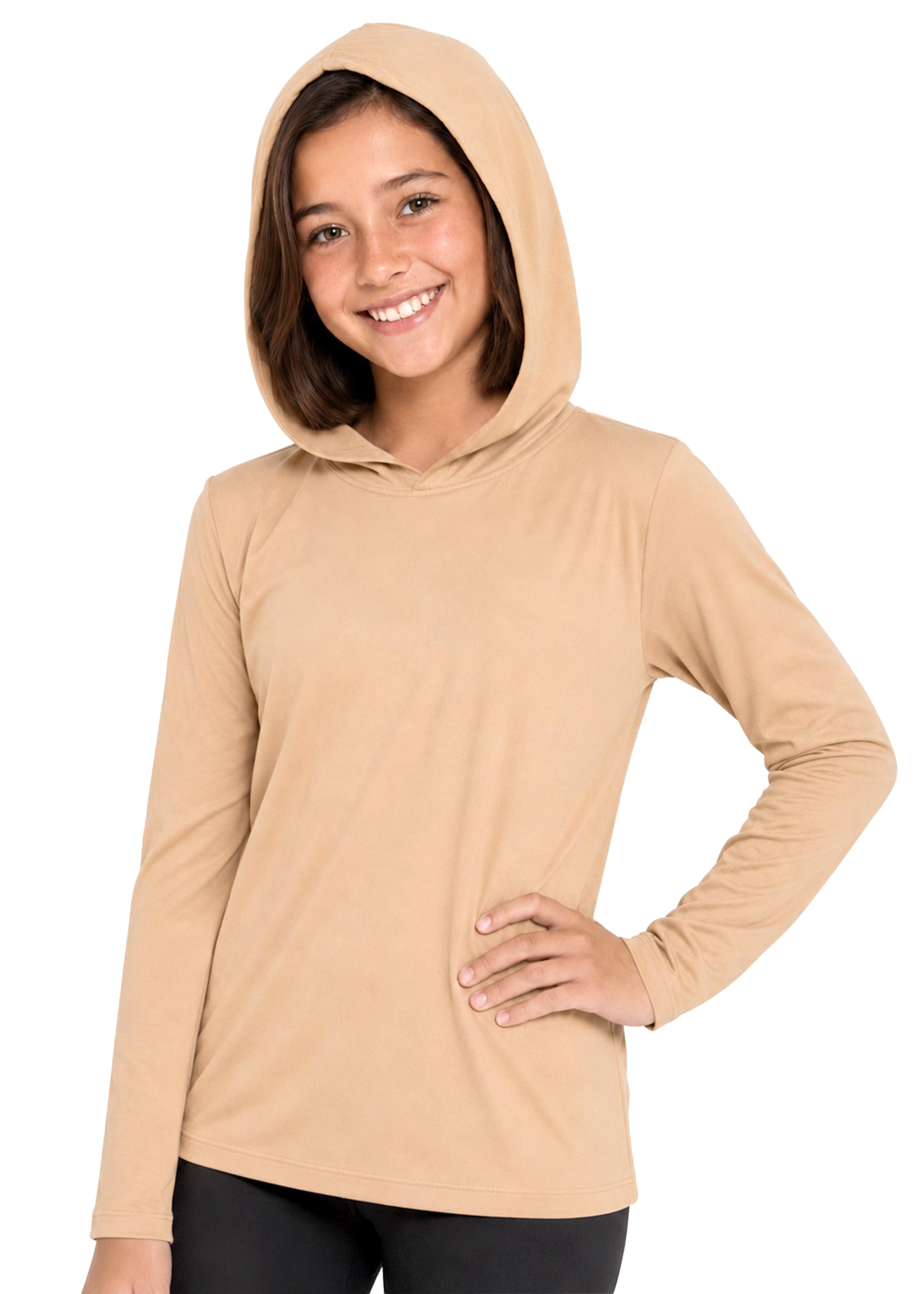 Shirts for Girls Long Sleeve Crew Neck Top, Hoodie or 3/4 Sleeve Soft Stretch Kids Lightweight Size 2-16