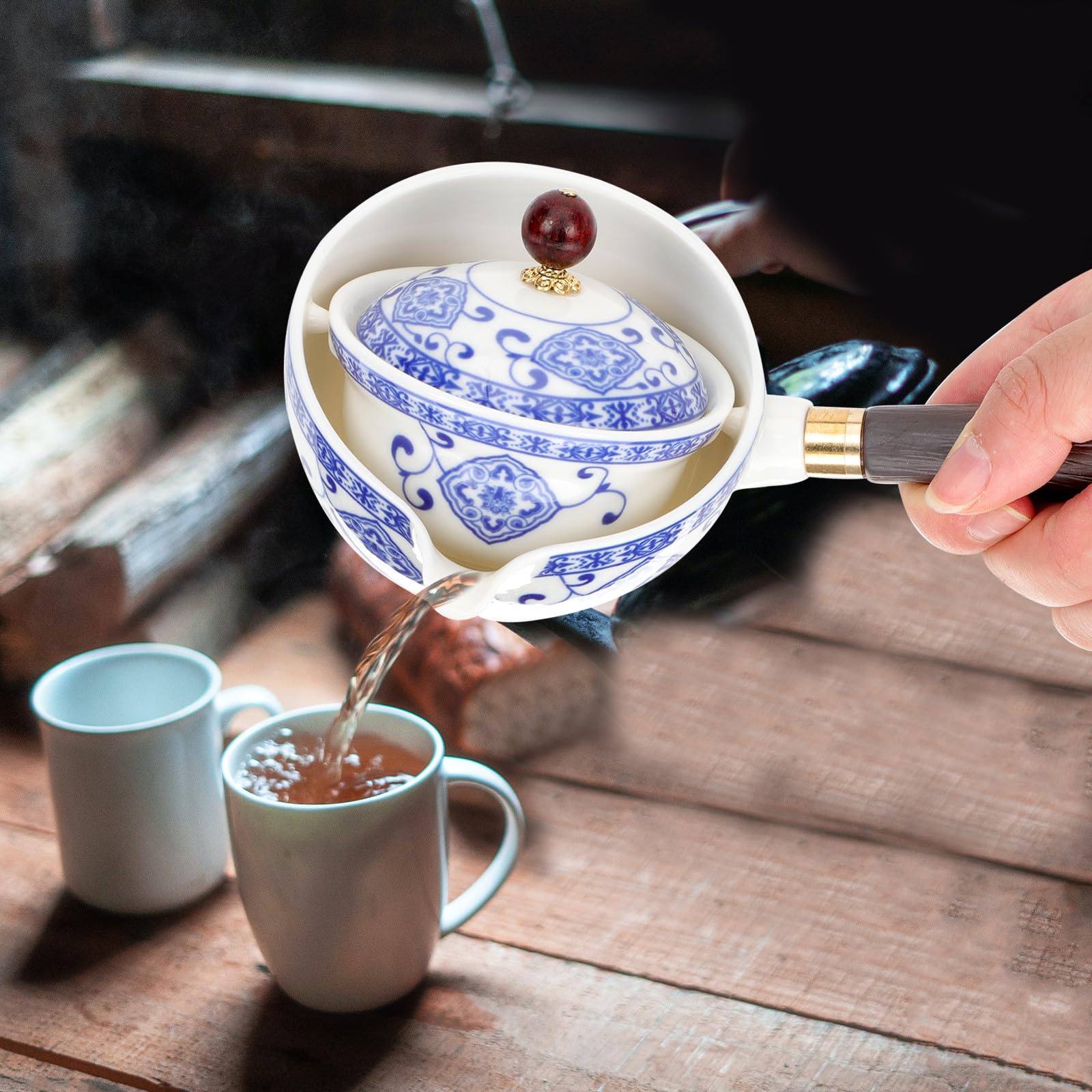 Juego de Té Chino de Cerámica Estilo Chino Tetera y 4 Tazas Fácil de Limpiar y Verter Adecuado para Aficionados al Té en Casa