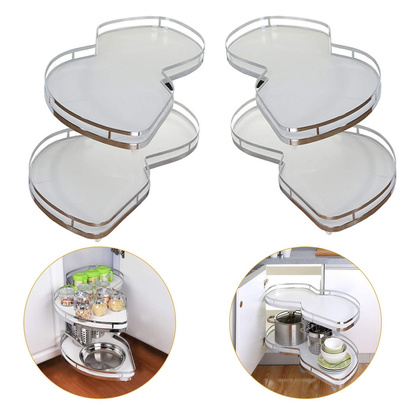 Organizer narożny do szafek 900 mm, 1000 mm, 2-poziomowa taca obrotowa, karuzela z wysuwaną półką, biały (prawy otwór)