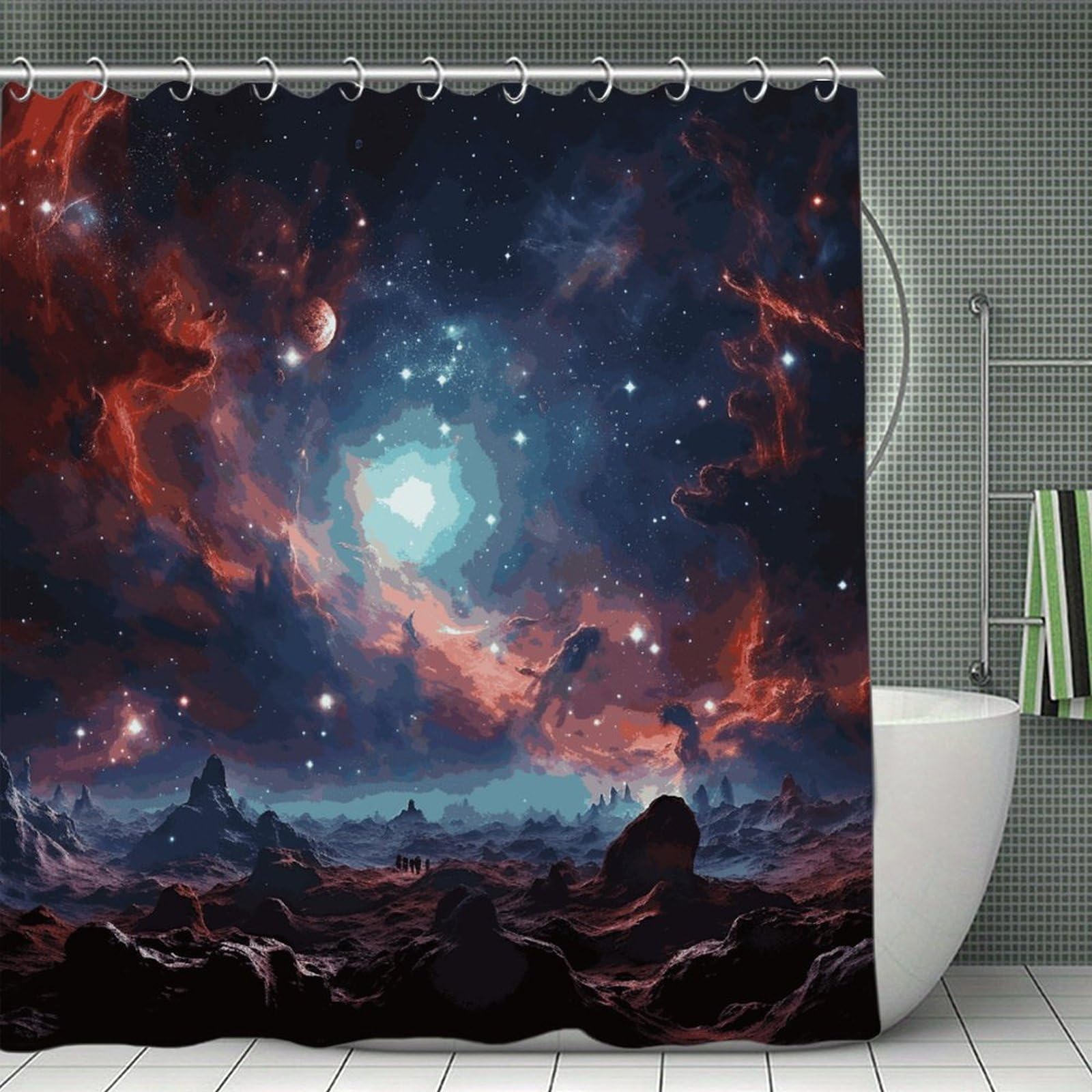 FekiLoot Space with Cluster Shower Curtain Minimalist Thick Bathroom Curtain Washable Modern Bathroom Shower Curtain Heavy Duty Waterproof Cloth Bath Curtain with Hooks 70.8"x70.8"