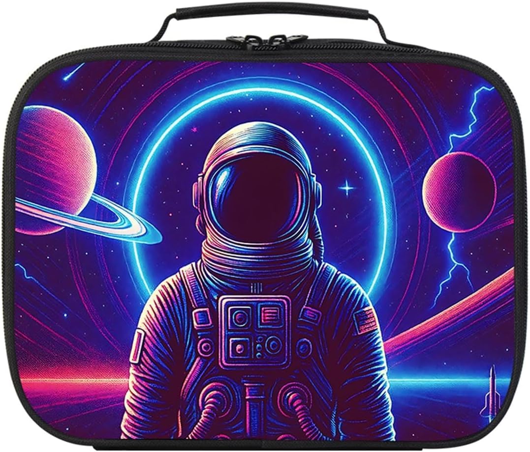Astronaut Lunch Box for Boys and Girls, Elementary Kids Lunch Box, School Lunch Bags for Kids, Polyester, PEVA Thermal Insulation Lining, Top Handle, Leak Resistant
