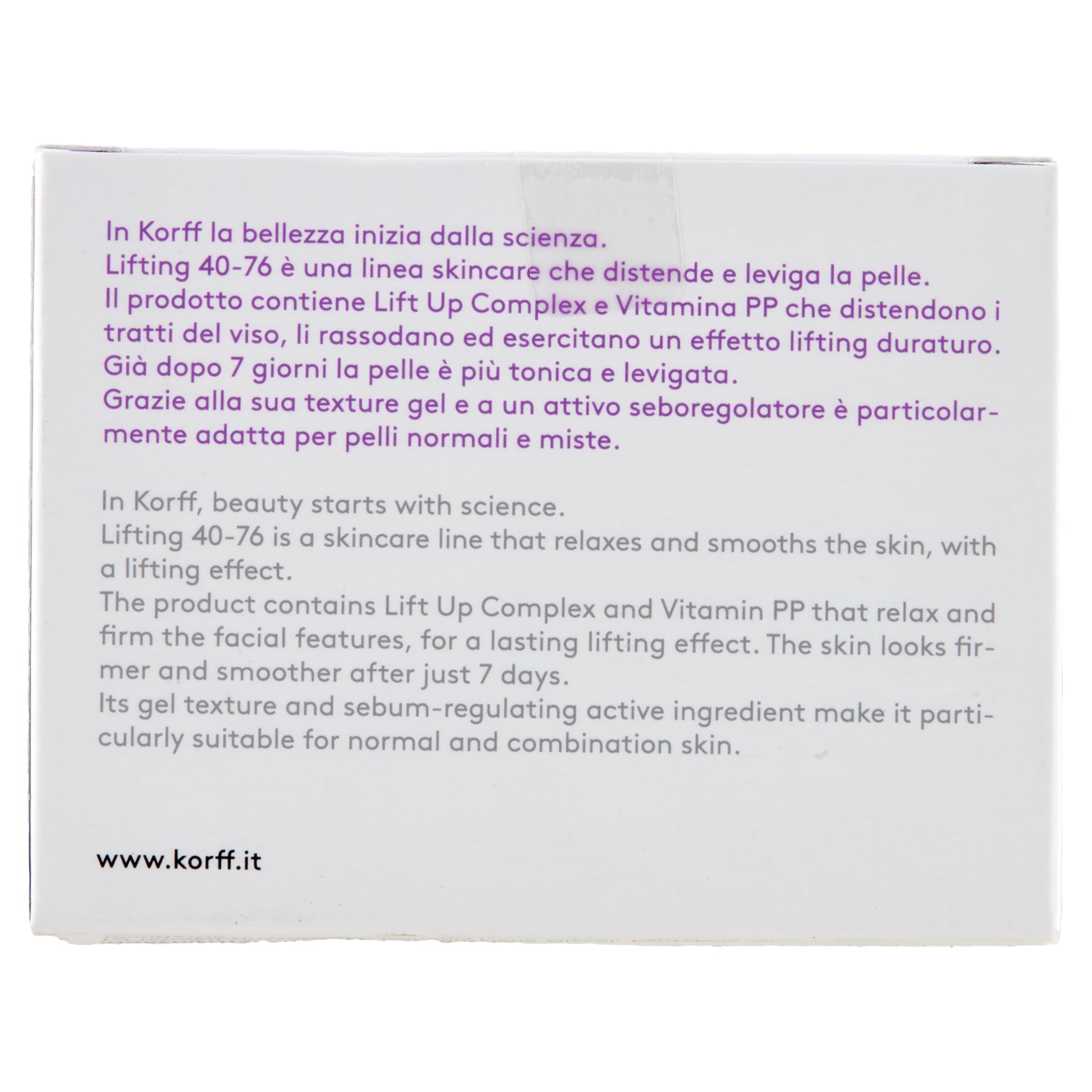 Korff Lifting Crema Gel Viso, Effetto Lifting con Lift Up Complex e Vitamina PP, Texture Gel e Attivo Seboregolatore per Pelli Normali e Miste, Formato 50ml