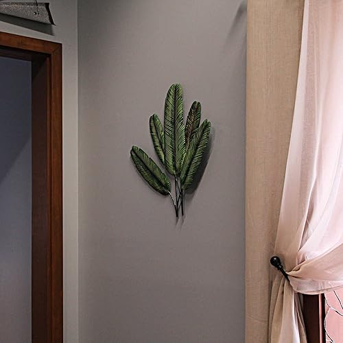 Miniatura 5 de Placa decorativa de metal verde con hojas de plátano para colgar en pared, planta tropical, 20 pulgadas de alto, fácil instalación, añade elegancia