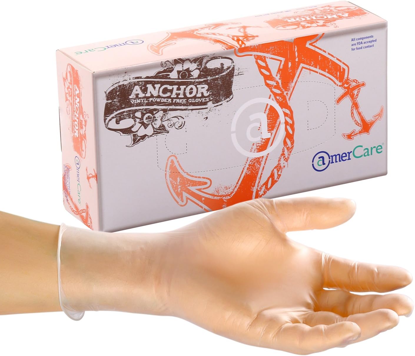 AmerCare Anchor Powder Free Vinyl Gloves, XX-Large, Case of 1000