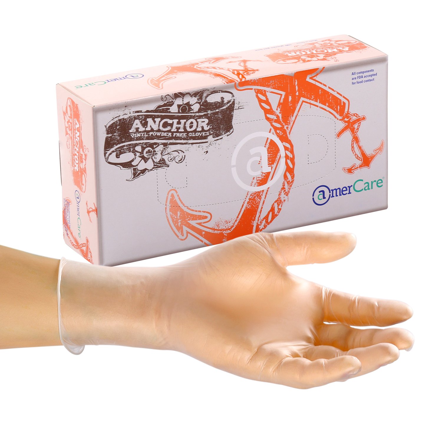 AmerCare 22993-C Anchor Powder Free Vinyl Gloves, Large (Pack of 1000)