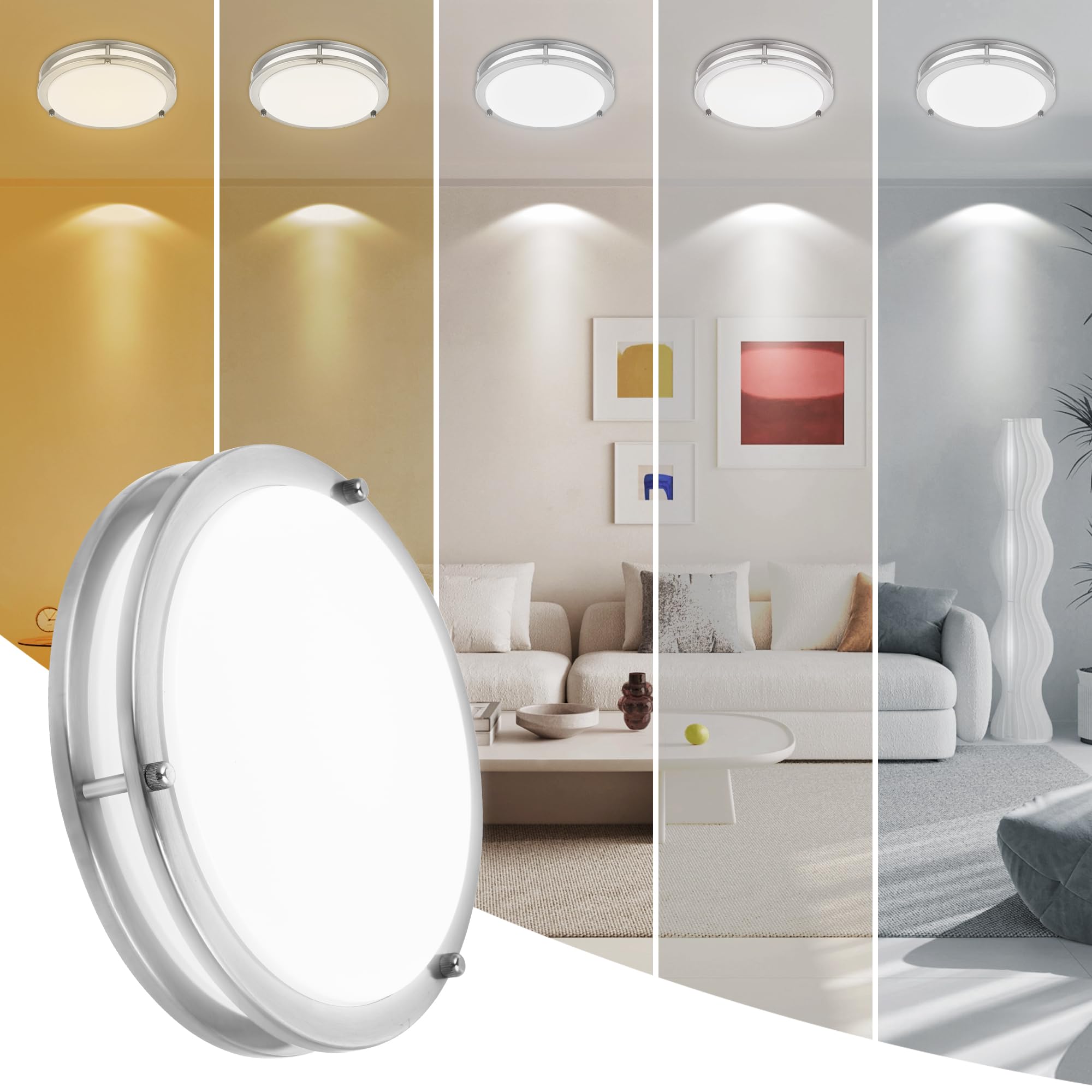 7 5 Inch Round Brushed Nickel Ceiling Light Fixture - Flush Mount LED Kitchen Ceiling Lamp 2700K 3000K