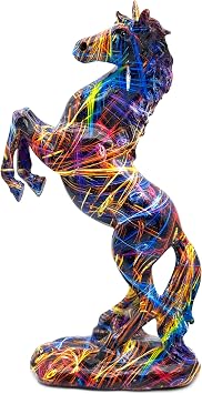 FUNSXBUG Colorful Art Horse Statue Figurines Ornament Sculpture Collectibles Home Office Living Room Desktop Display Tabletop Decoration Resin
