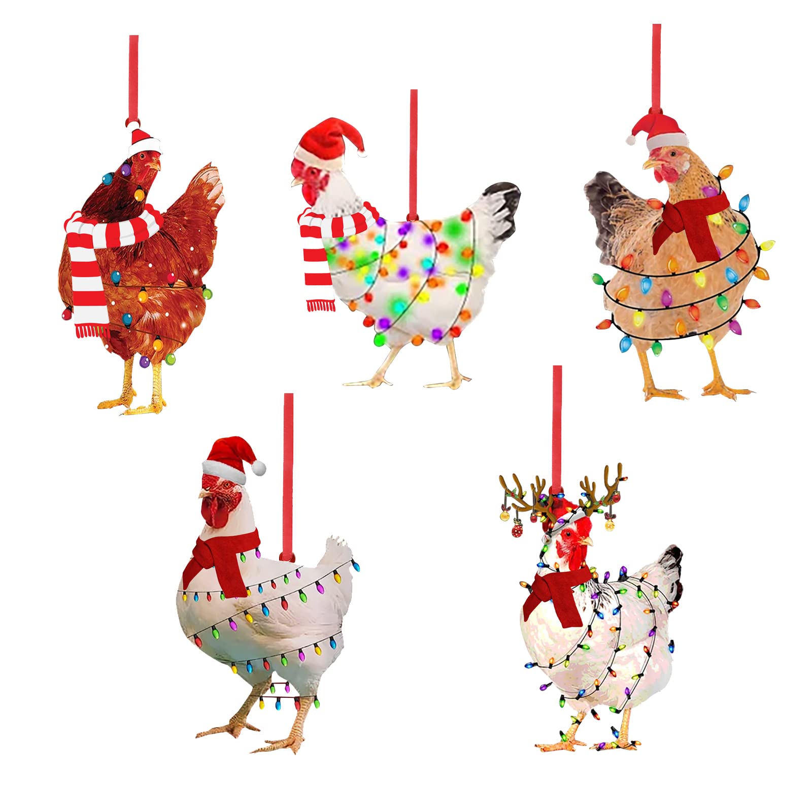 Aoriher 10 stuks kerstversieringen van kippenhout met kerstman van hout om op te hangen, kip, decoratief voor kerstboom, decoratie voor huis, keuken, tuin, feest, buiten