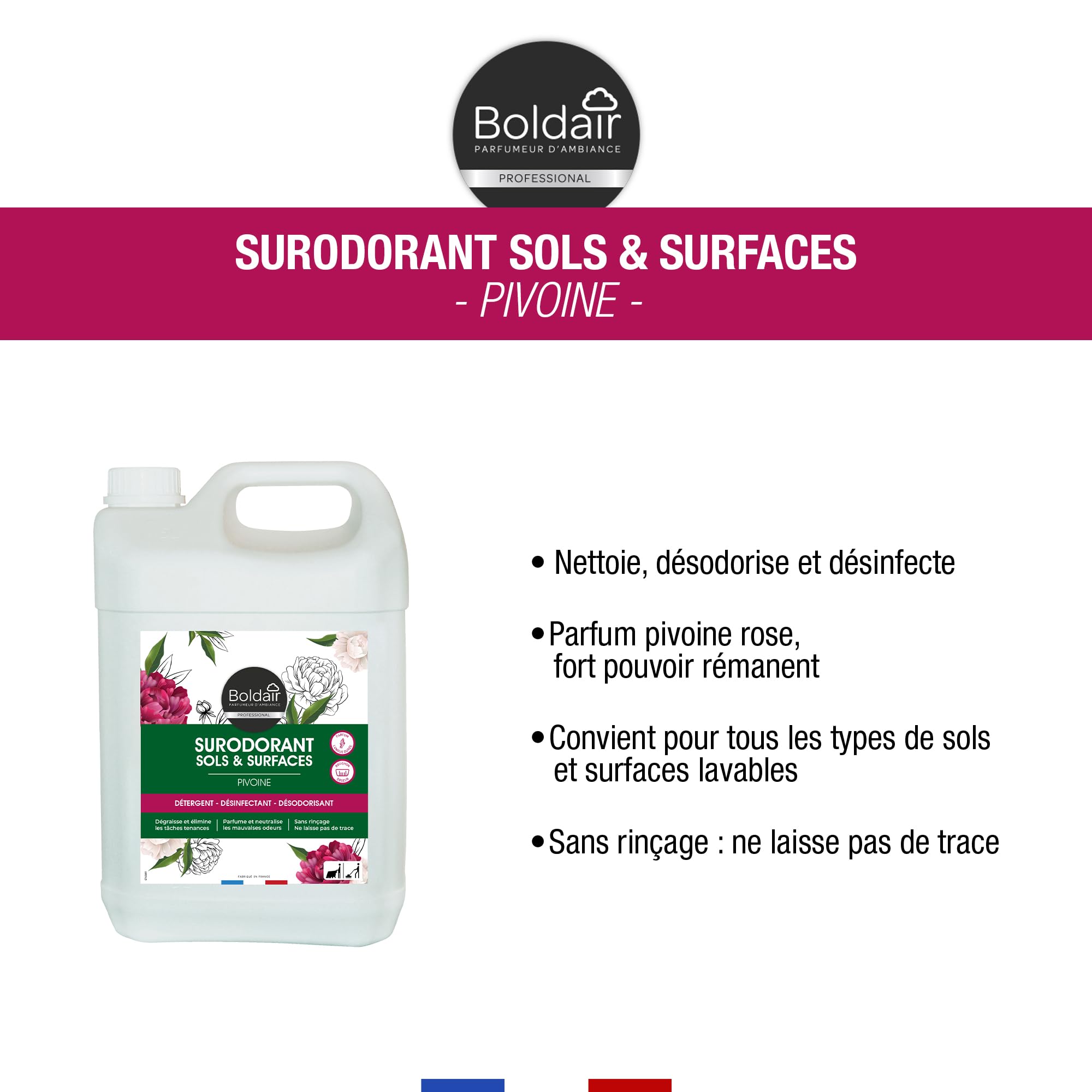 Image secondaire de Boldair Surodorant Pivoine Rose - Détergent 3-en-1 pour Sols et Surfaces - 5L