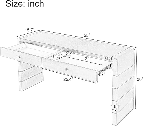 Miniatura 124 de Mesa consola contemporánea con parte superior de madera de hormigón de inspiración industrial, armario de almacenamiento de acento para sala de Gris