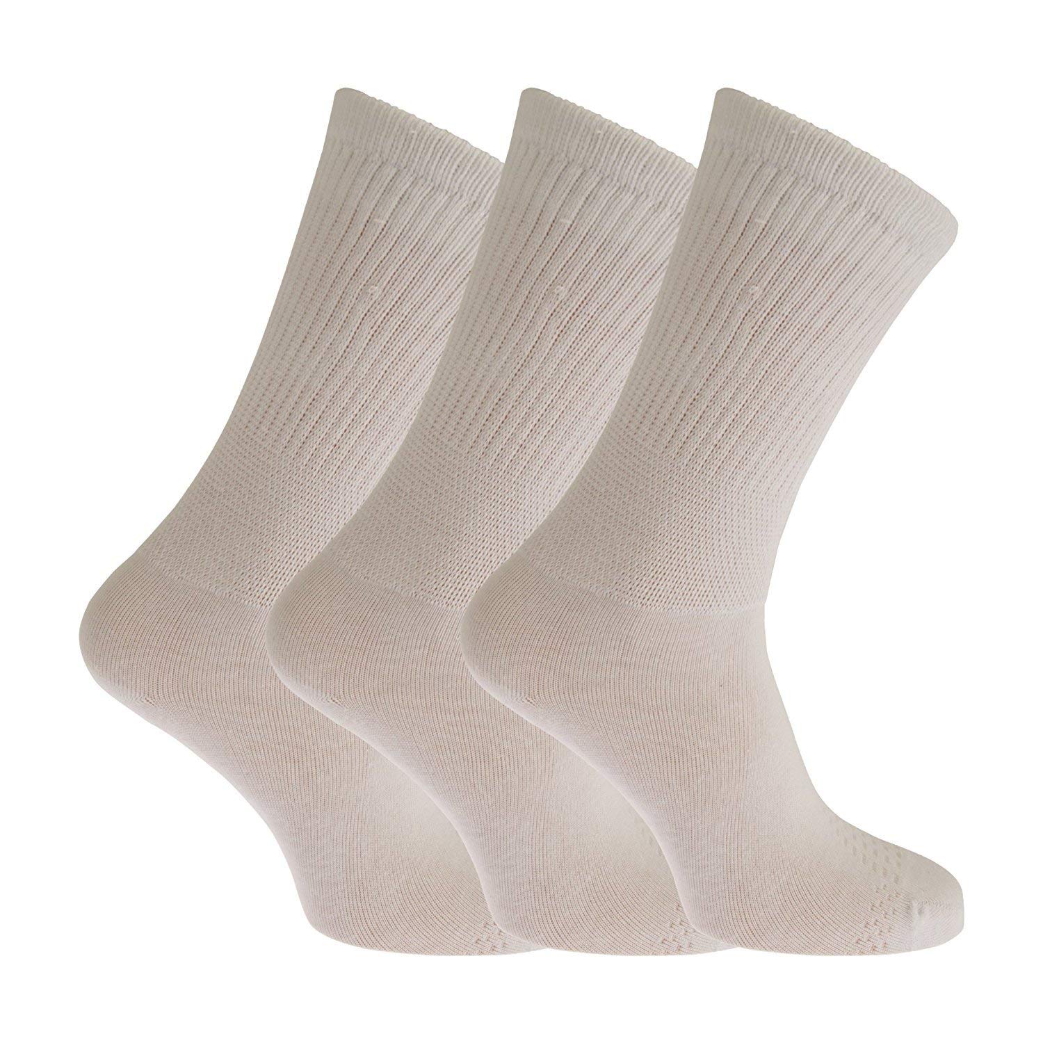Hduk Mens Socks Men's White 3X Pairs Of Extra Wide Diabetic Big Foot Socks With Hand Linked Toe Seam/Uk 11-14 Eur 45-49 (White)