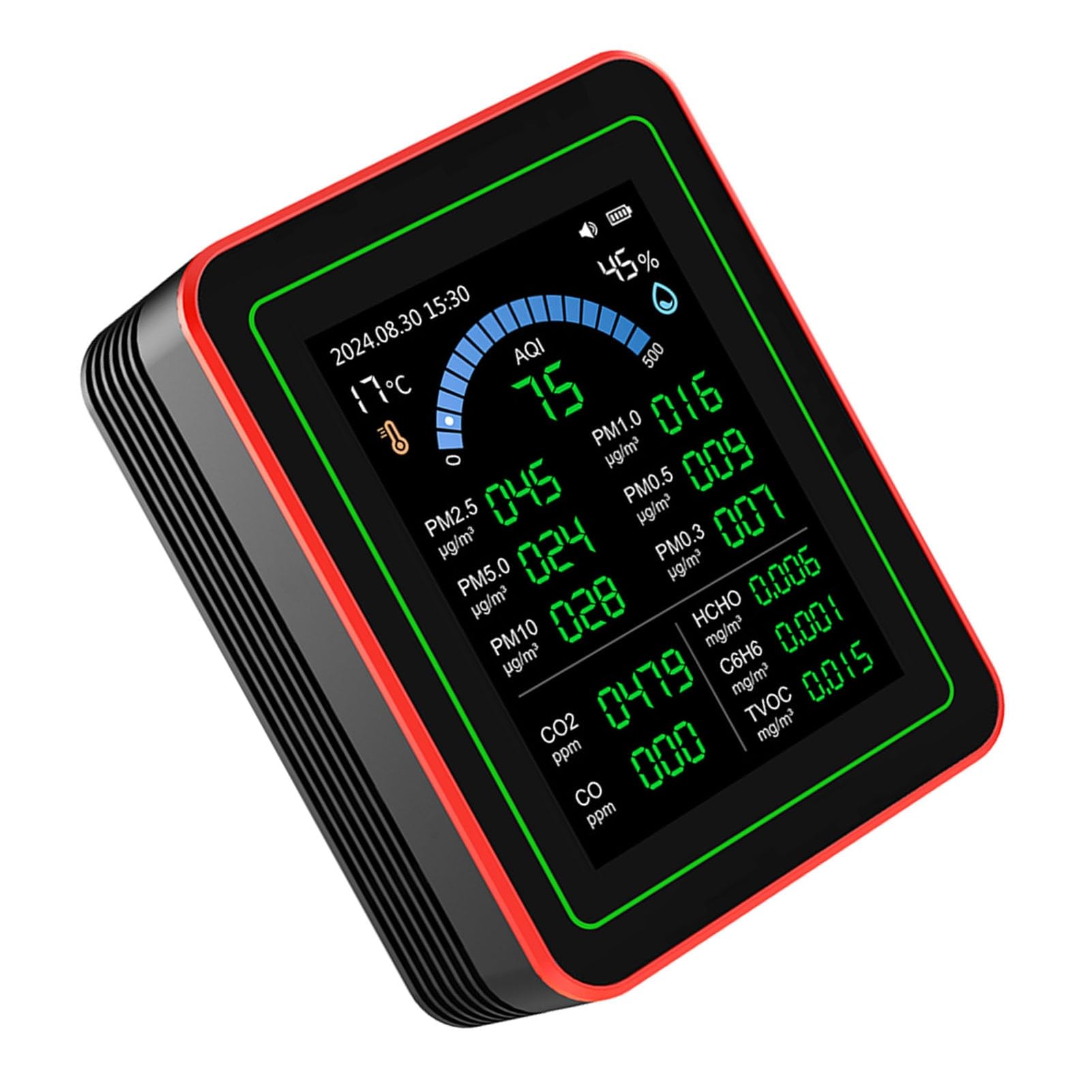Misuratore di qualità dell'aria 18 in 1 ad alta CO2 TVOC PM2.5 Tester per uso interno domestico nero